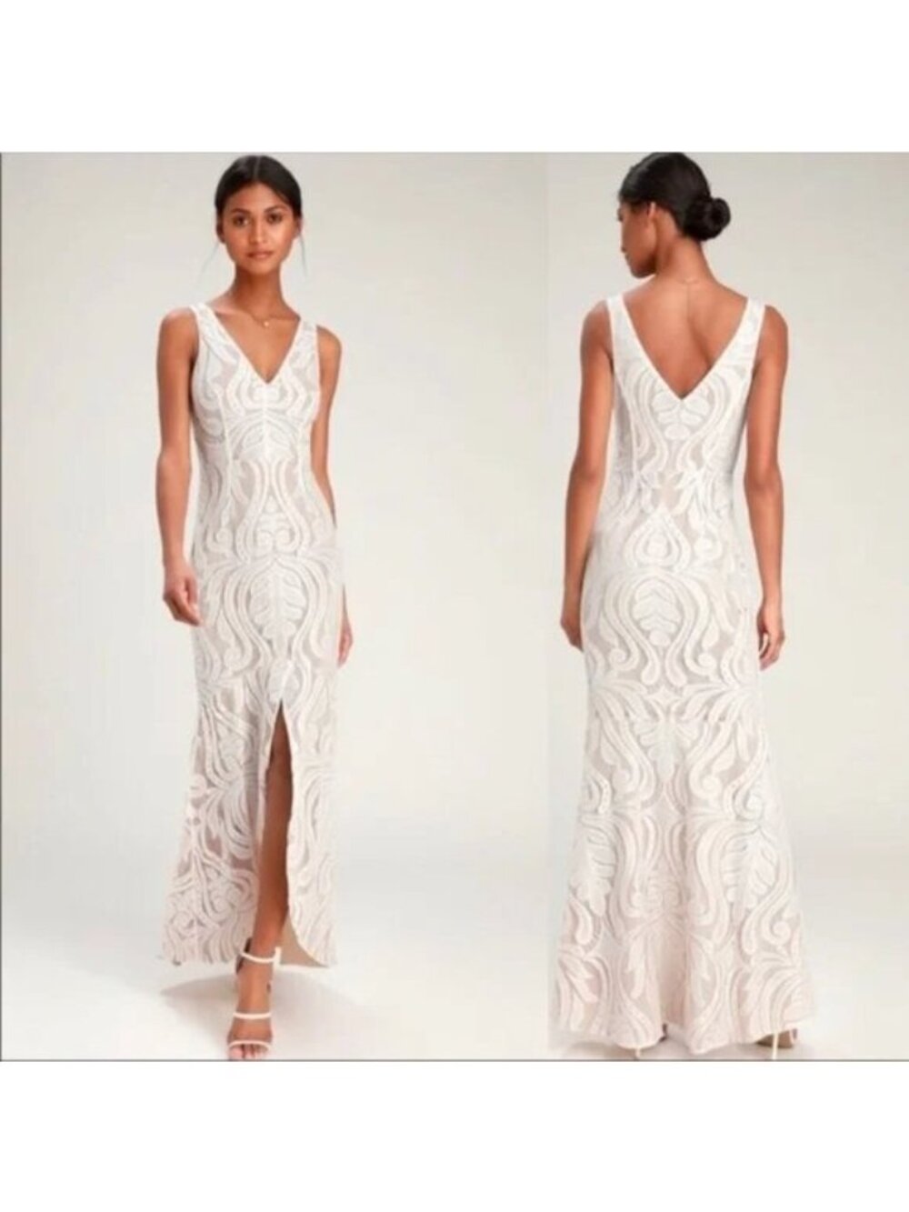RYSE Revolve Cassidy Lace V Neck Mermaid Tulip Slit Floor Evening Wedding Dress